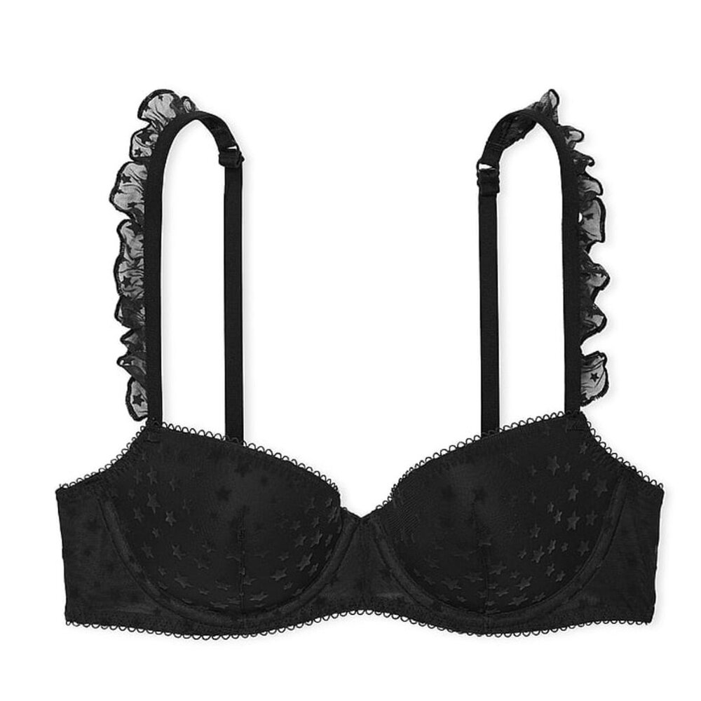 Pink Victoria's Secret Black Balconette Star Chaser Push-up Bra 36C NWT